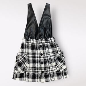 Zara Tweed Plaid Faux Leather Pinafore Dress With Pockets Size S